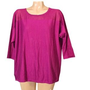 LOFT Women's Magenta Sheer Yoke Rayon/Cotton/Silk 3/4 Sleeve Sweater‎ Medium NWT